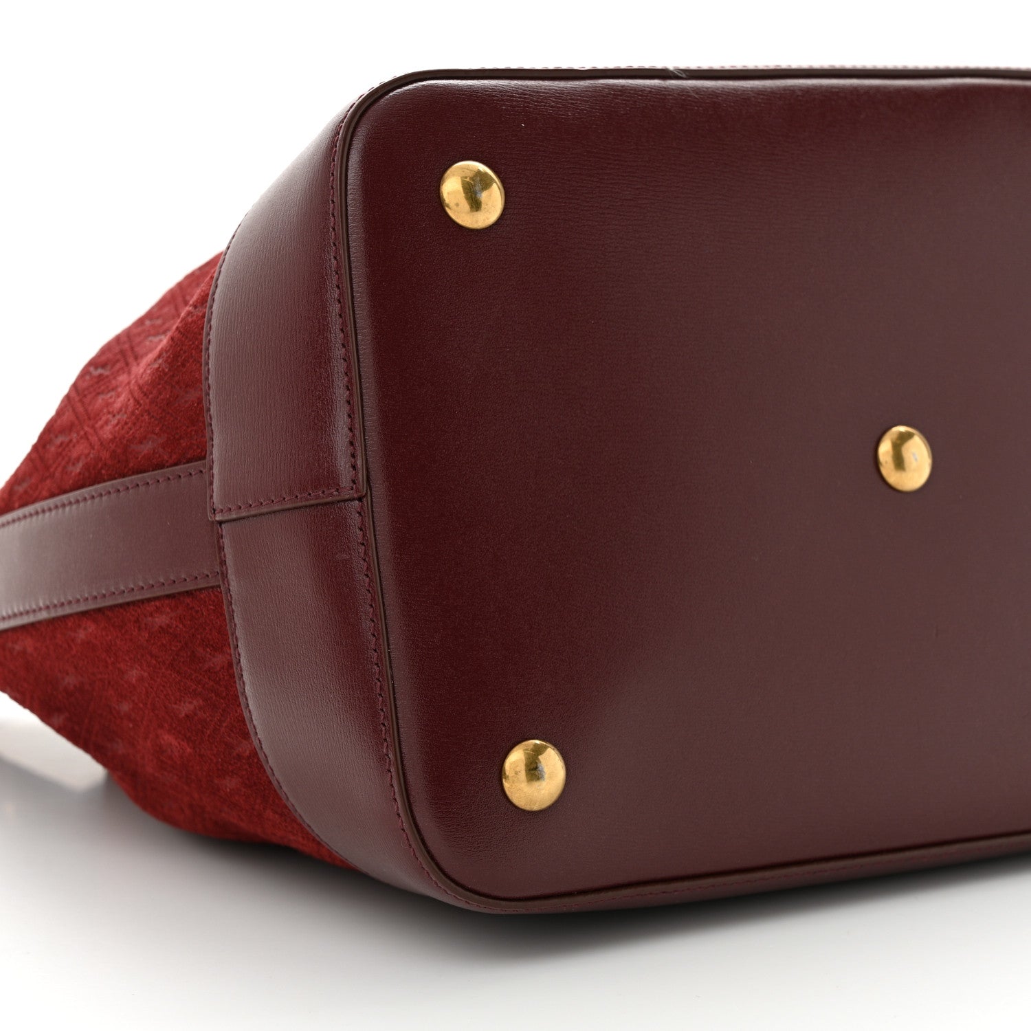 Saint Laurent Suede All-Over Monogram Bucket Bag Burgundy 9 of 10