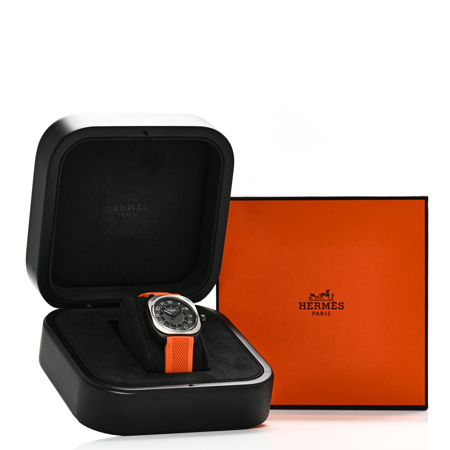 Hermes DLC Coated Titanium Rubber 39mm H08 Automatic Watch Orange