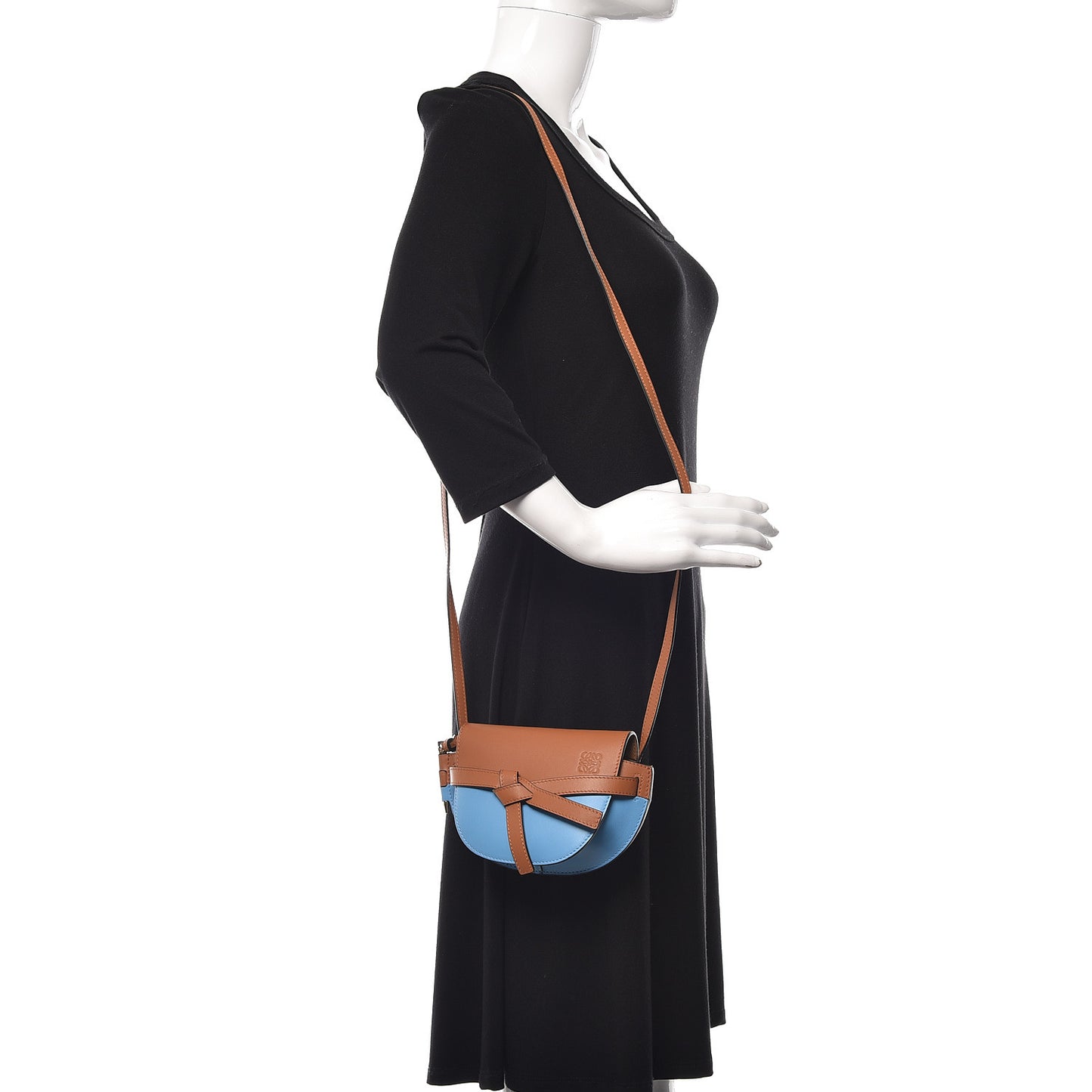 Grained Calfskin Mini Gate Crossbody Bag Tan Sky Blue