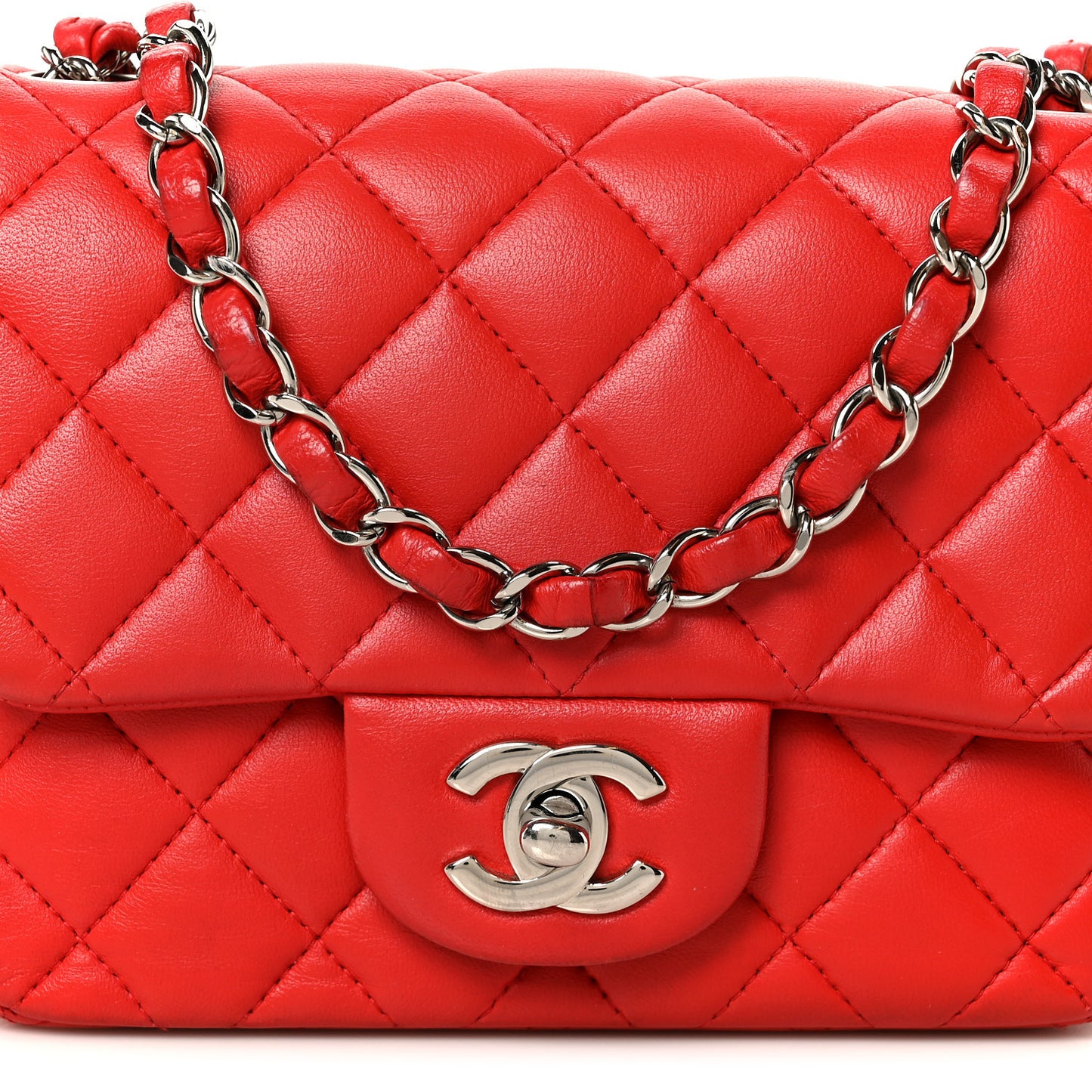 Lambskin Quilted Mini Square Flap Red