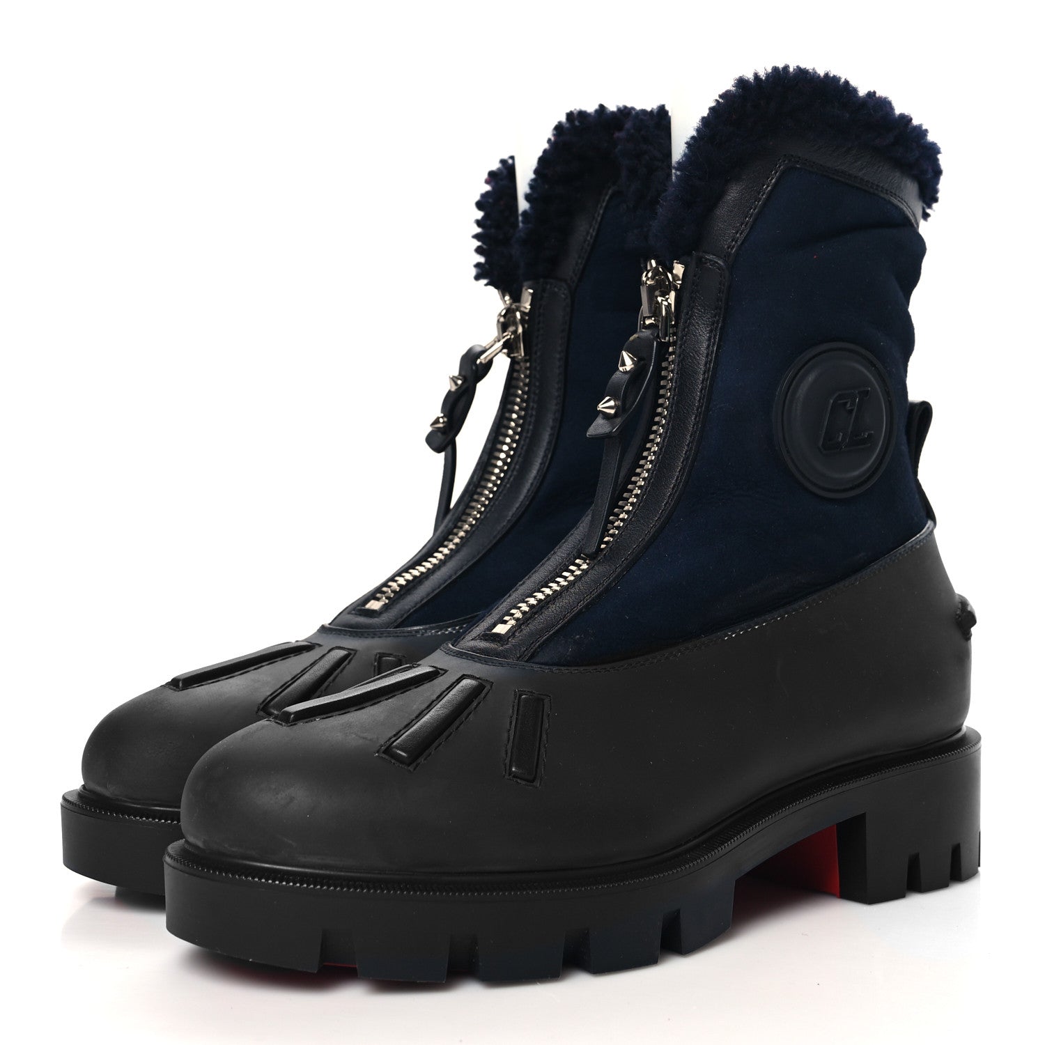 Christian Louboutin Kid Calfskin Suede Rubber Shearling Glory Duck Flat Boot 37 Black 4 of 9