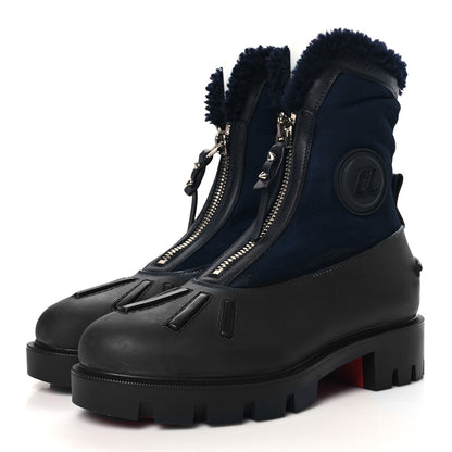Christian Louboutin Kid Calfskin Suede Rubber Shearling Glory Duck Flat Boot 37 Black 4 of 9