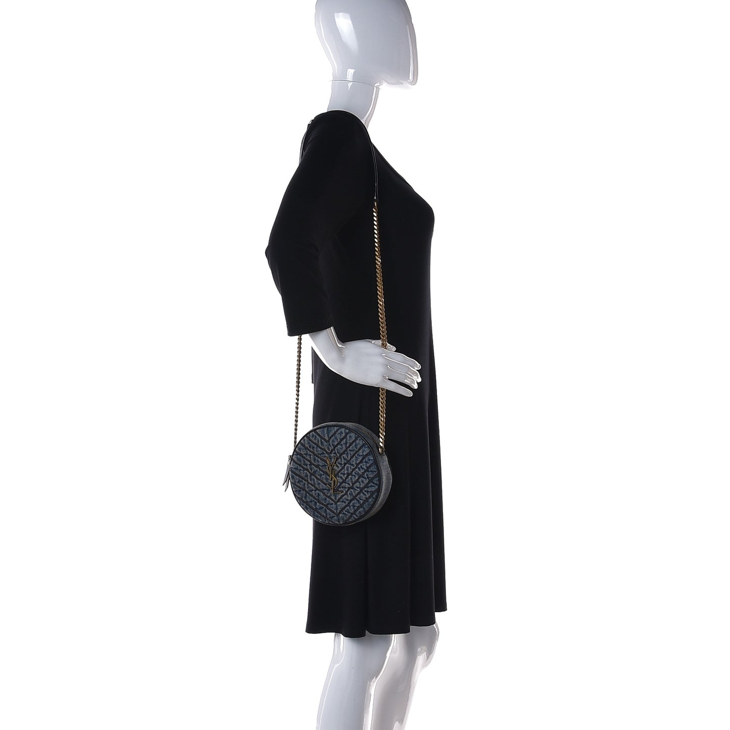 Denim Quilted Monogram Round Crossbody Bag Rodeo Blue