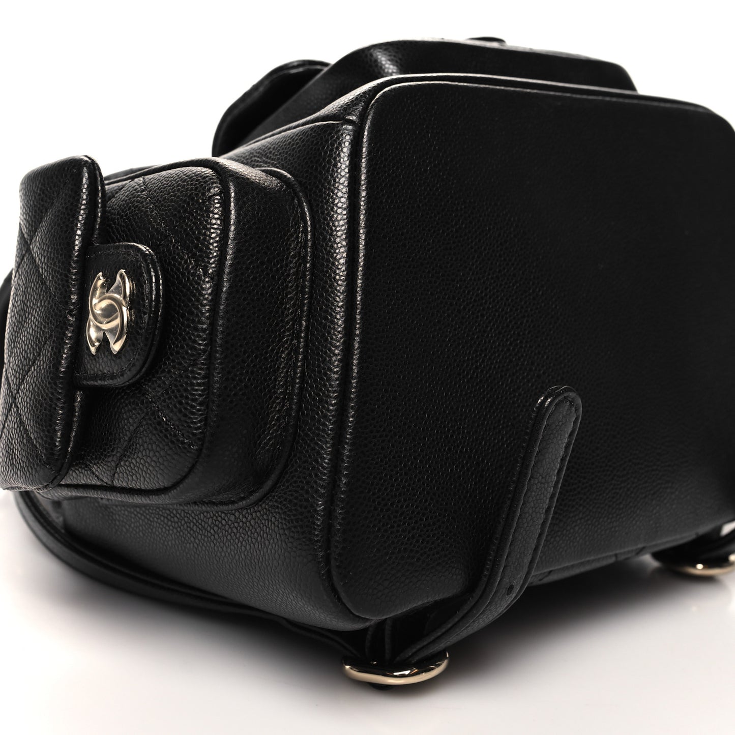 Shiny Caviar Quilted Small Pockets Drawstring Backpack Black