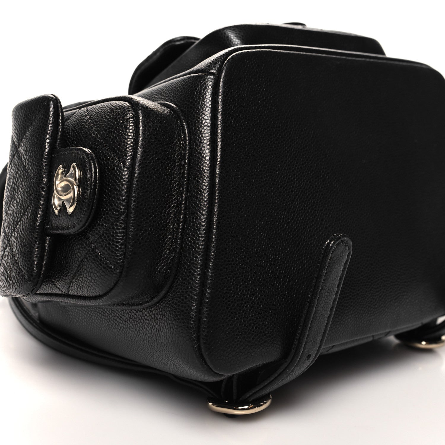 Chanel Shiny Caviar Quilted Small Pockets Drawstring Backpack Black 9 of 10