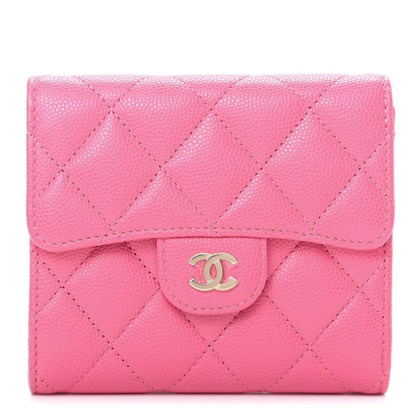 Caviar Quilted Compact Flap Wallet Pink