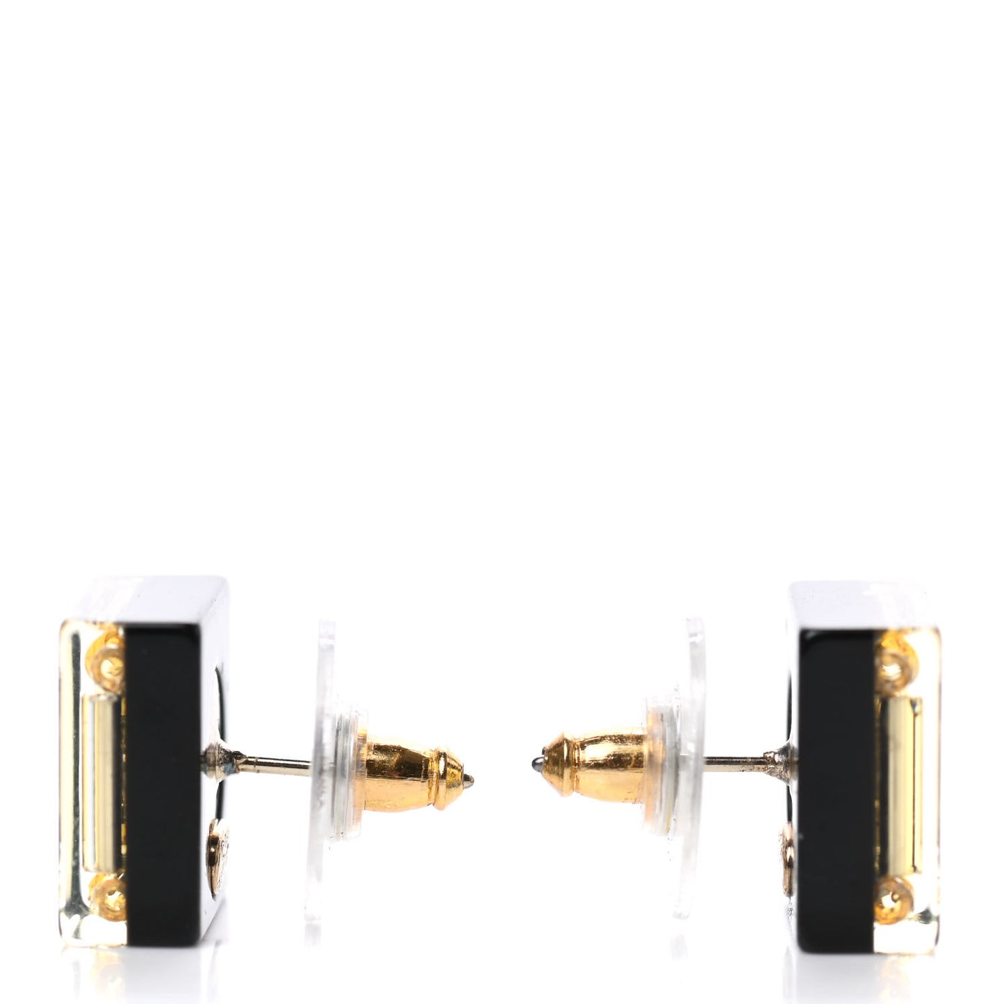 Resin Square CC Earrings Black Gold