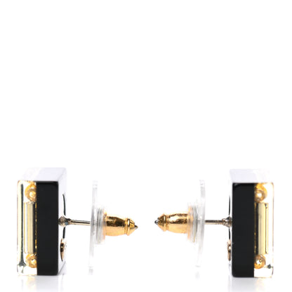 Chanel Resin Square CC Earrings Black Gold 3 of 4