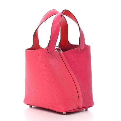 Hermes Taurillon Clemence Tri-Color Picotin Lock 18 PM Rose Extreme Rose Mexico Rouge De Coeur 2 of 9