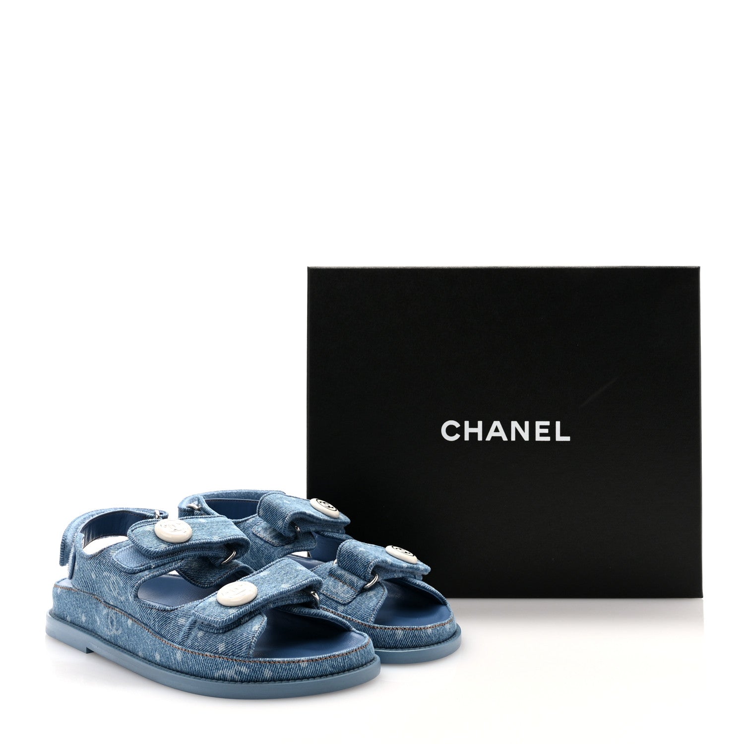 Chanel Printed Denim CC Dad Sandals 36 Light Blue 9 of 9