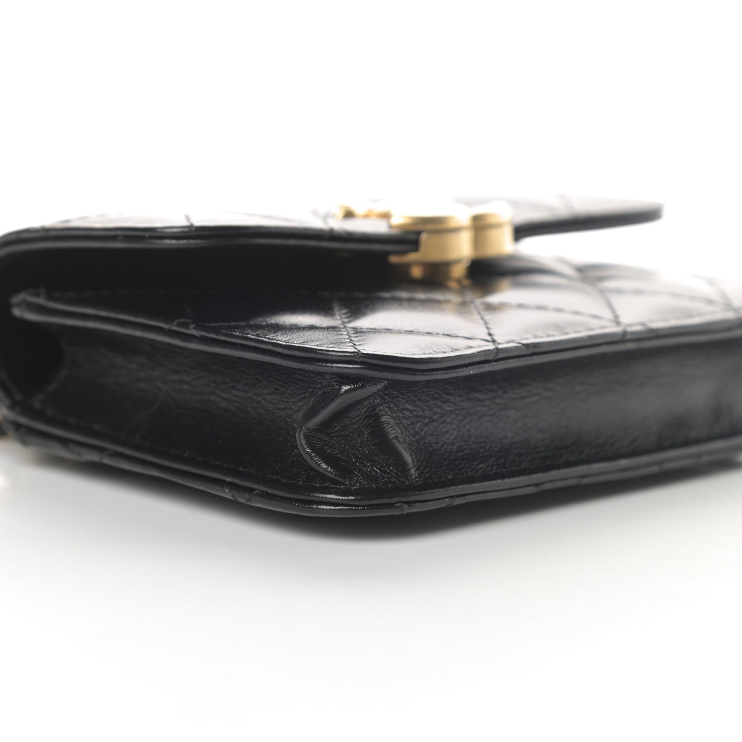 Calfskin Quilted Perfect Fit Coin Purse With Chain Black