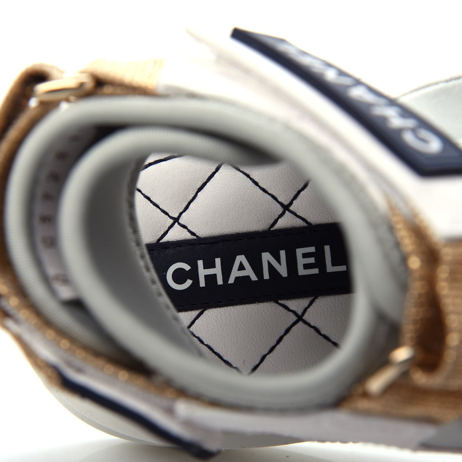 Chanel Goatskin Fabric Gladiator Sandals 37 White Light Grey Navy Blue 8 of 11