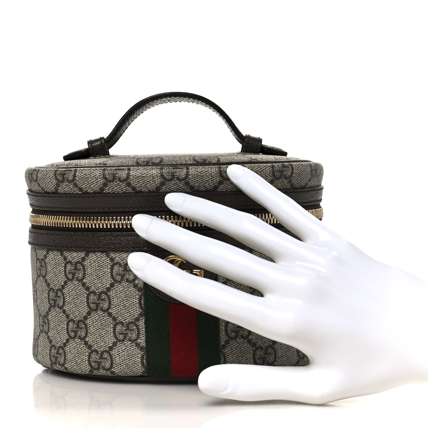 Gucci GG Supreme Monogram Textured Calfskin Web Ophidia Vanity Cosmetic Case Beige Ebony New Acero 2 of 11