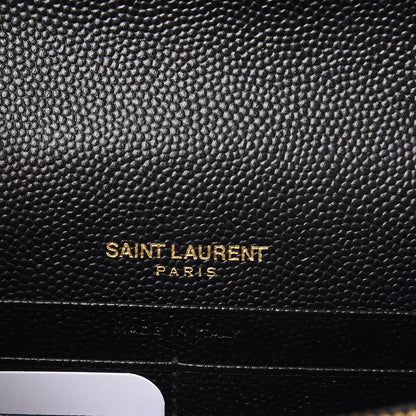 Saint Laurent Grain De Poudre Matelasse Chevron Monogram Envelope Chain Wallet Black 6 of 8