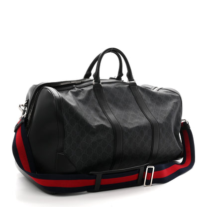 Gucci Soft GG Supreme Monogram Appia Calfskin Web Large Carry On Duffle Bag Black Grey 2 of 9