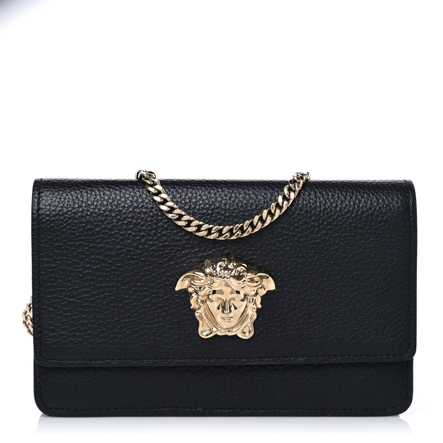 Grained Calfskin Medusa Wallet On Chain Black