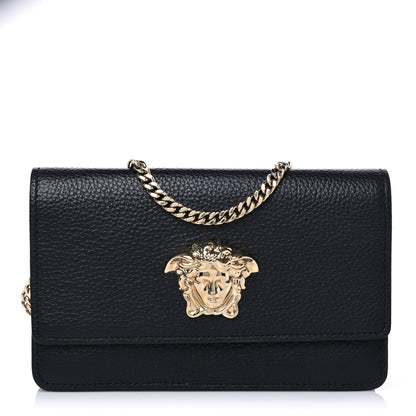 Versace Grained Calfskin Medusa Wallet On Chain Black 1 of 5