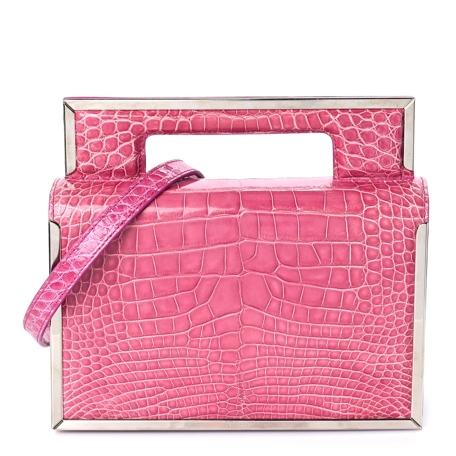 Salvatore Ferragamo Crocodile Bar Clutch Crossbody Bag Pink 1 of 10