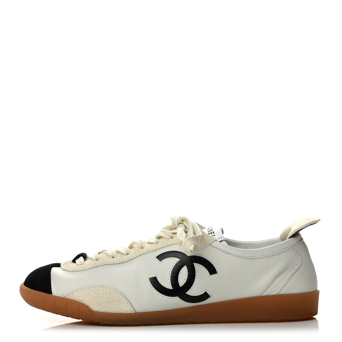 Chanel Calfskin Embossed Suede Sneakers 38.5 White Black 1 of 11