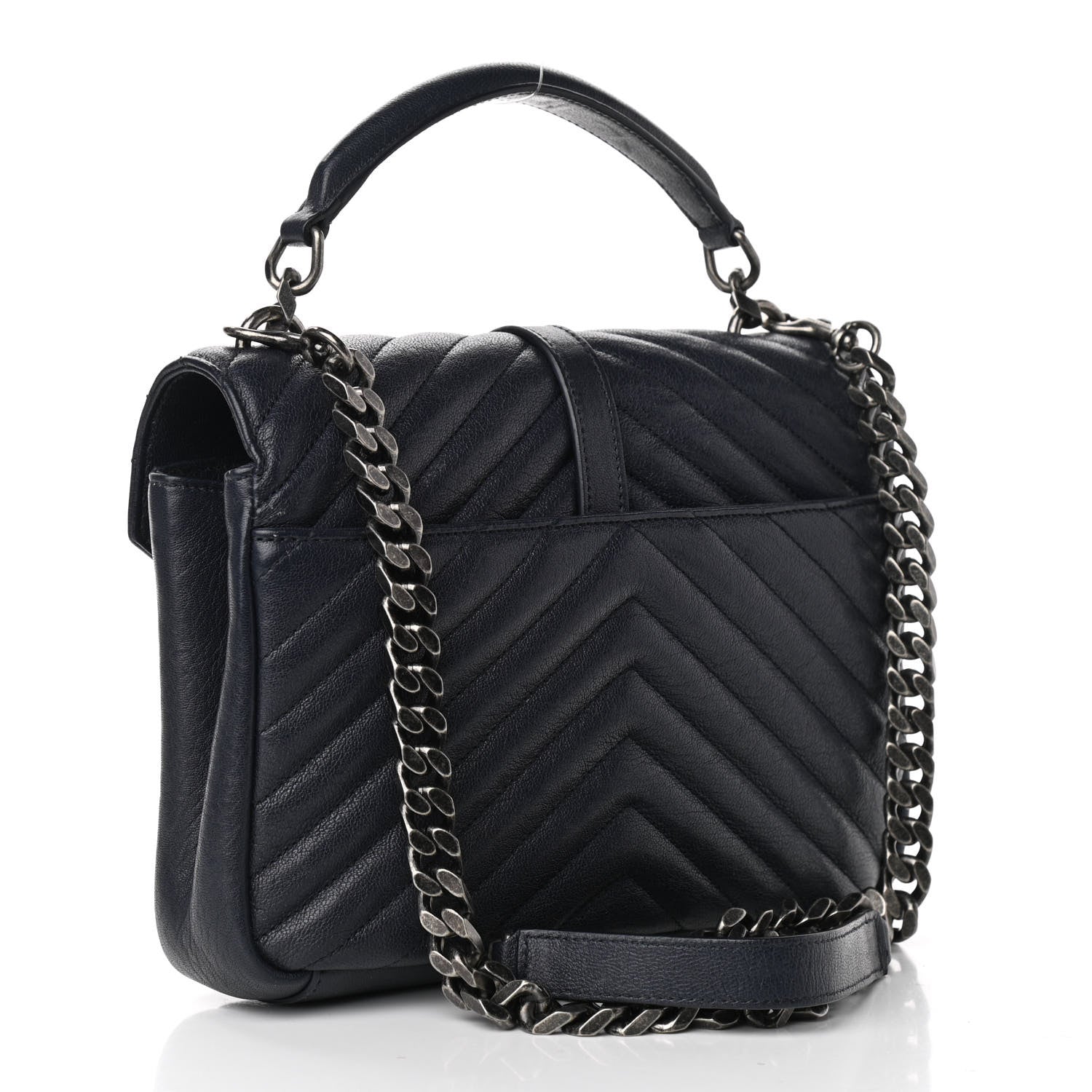 Saint Laurent Sheepskin Matelasse Chevron Monogram Medium College Bag Deep Marine 3 of 10