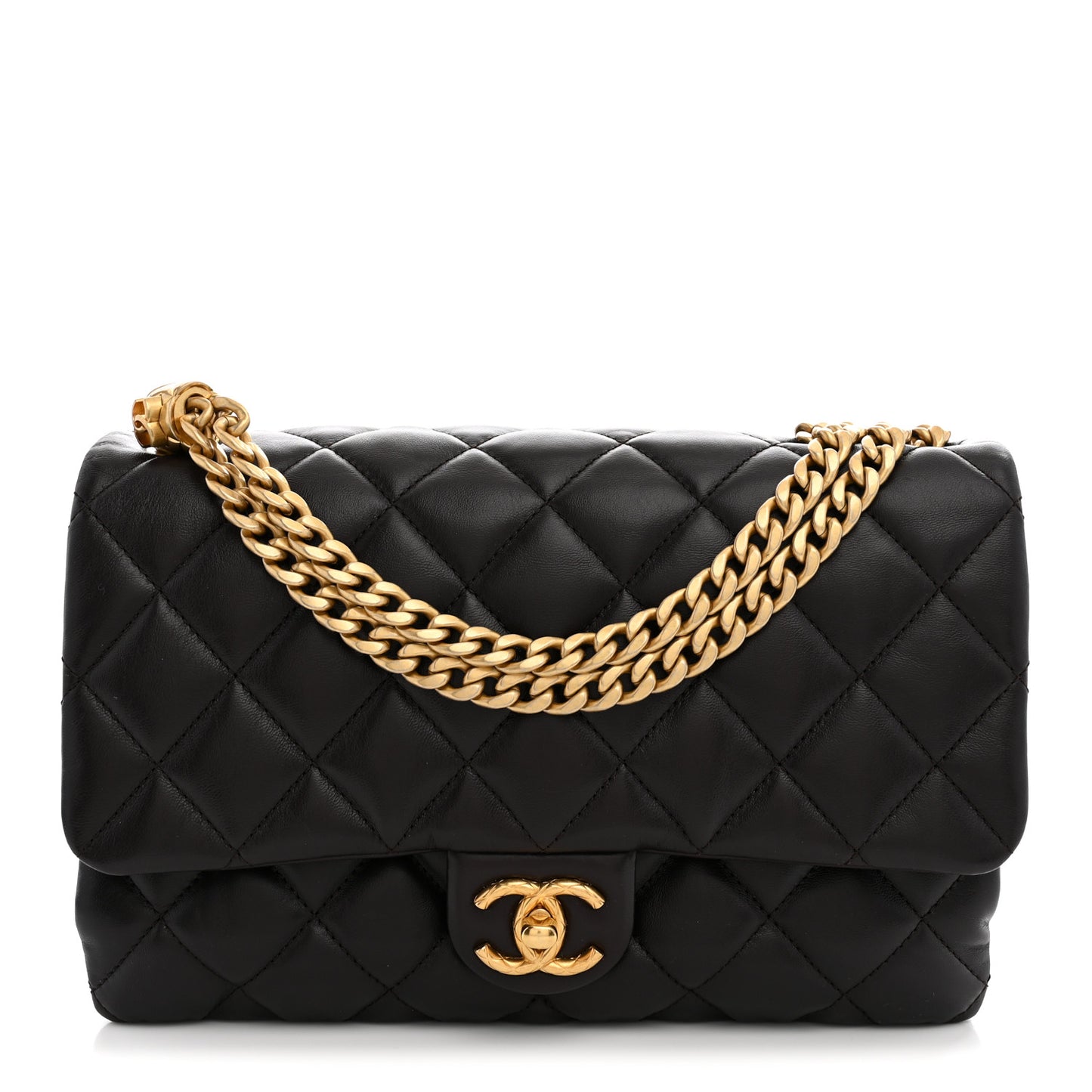 Lambskin Quilted Medium Pillow Crush Flap Bag Dark Brown