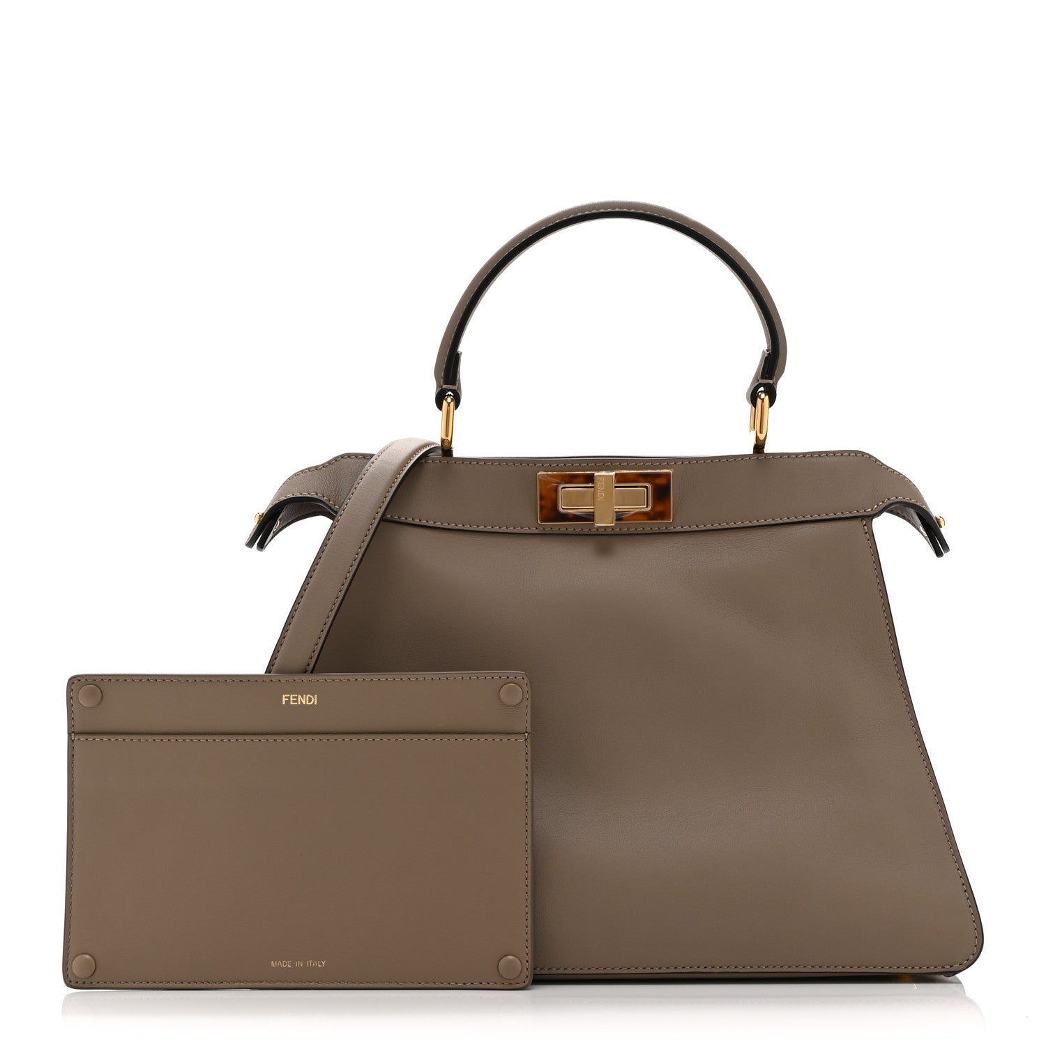 Fendi Vitello Seta Shiny Nappa Plexiglass Medium Peekaboo I SEE U Satchel Tortora 3 of 13