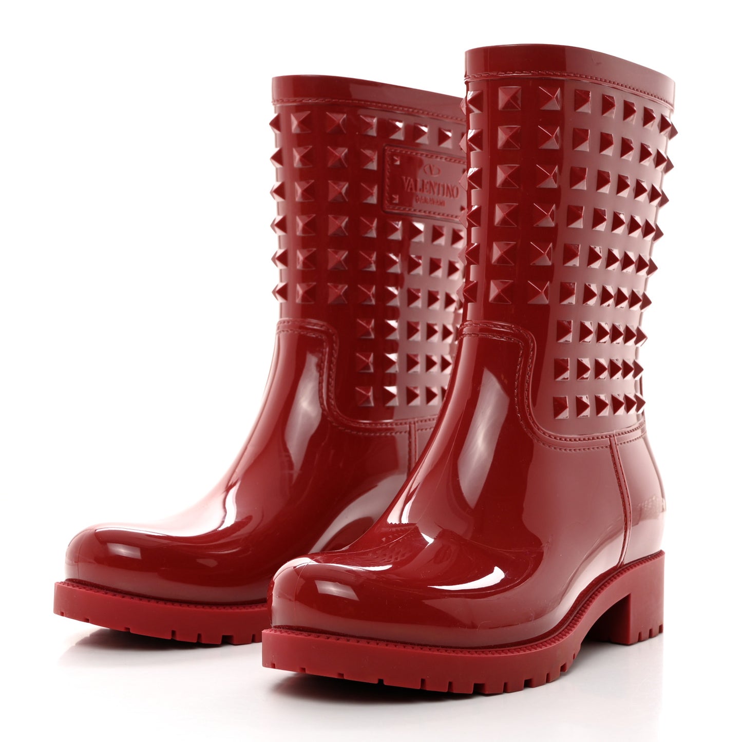 Rubber Rockstud Short Rainboots 38 Red