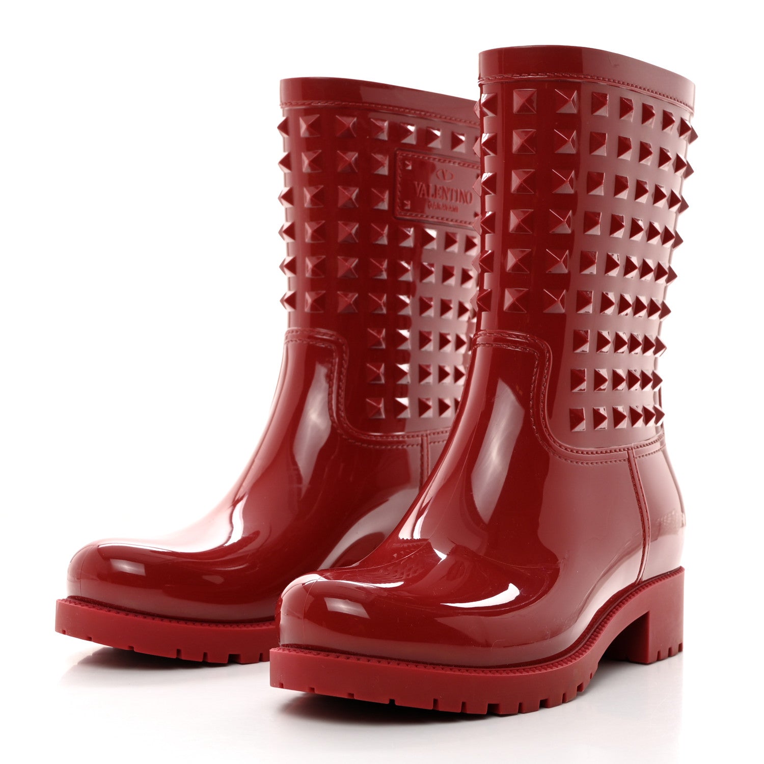 Valentino Garavani Rubber Rockstud Short Rainboots 38 Red 3 of 7