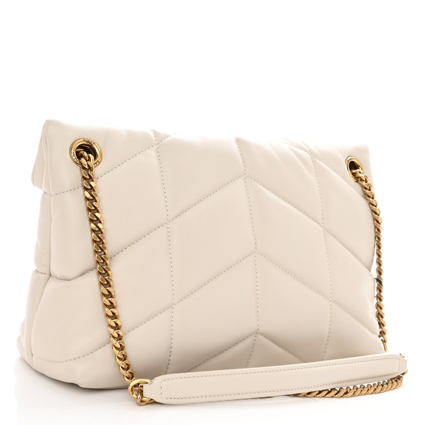 Lambskin Quilted Small Loulou Puffer Monogram Chain Satchel Crema Soft