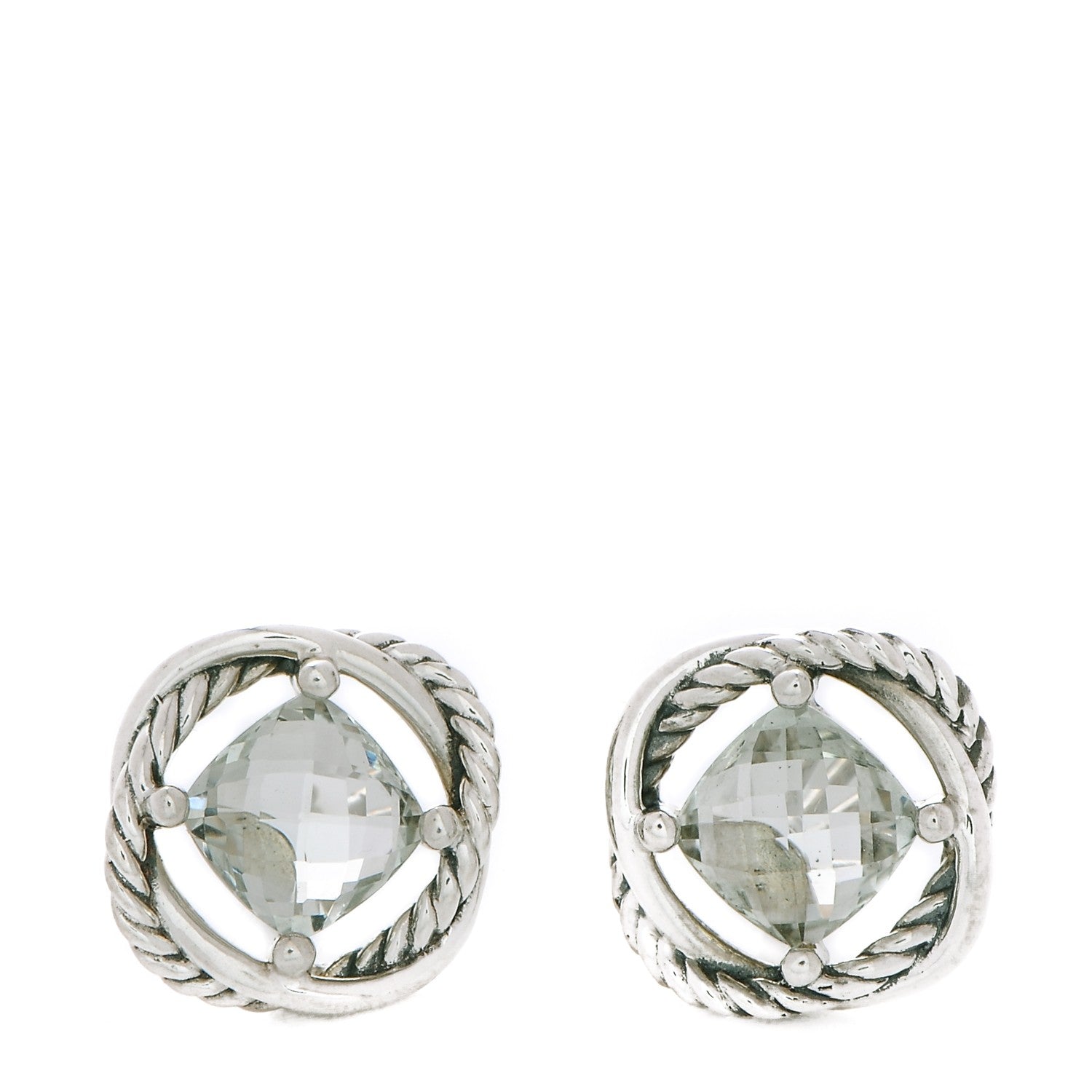 David Yurman Sterling Silver Prasiolite 7mm Infinity Earrings 1 of 6