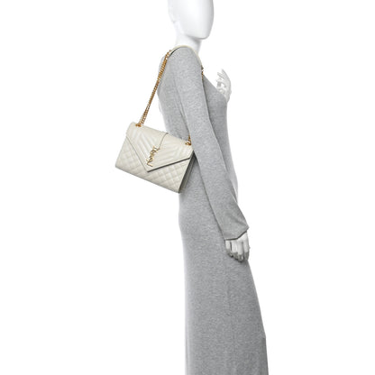 Saint Laurent Grain De Poudre Textured Mixed Matelasse Medium Triquilt Monogram Satchel Crema Soft 2 of 12