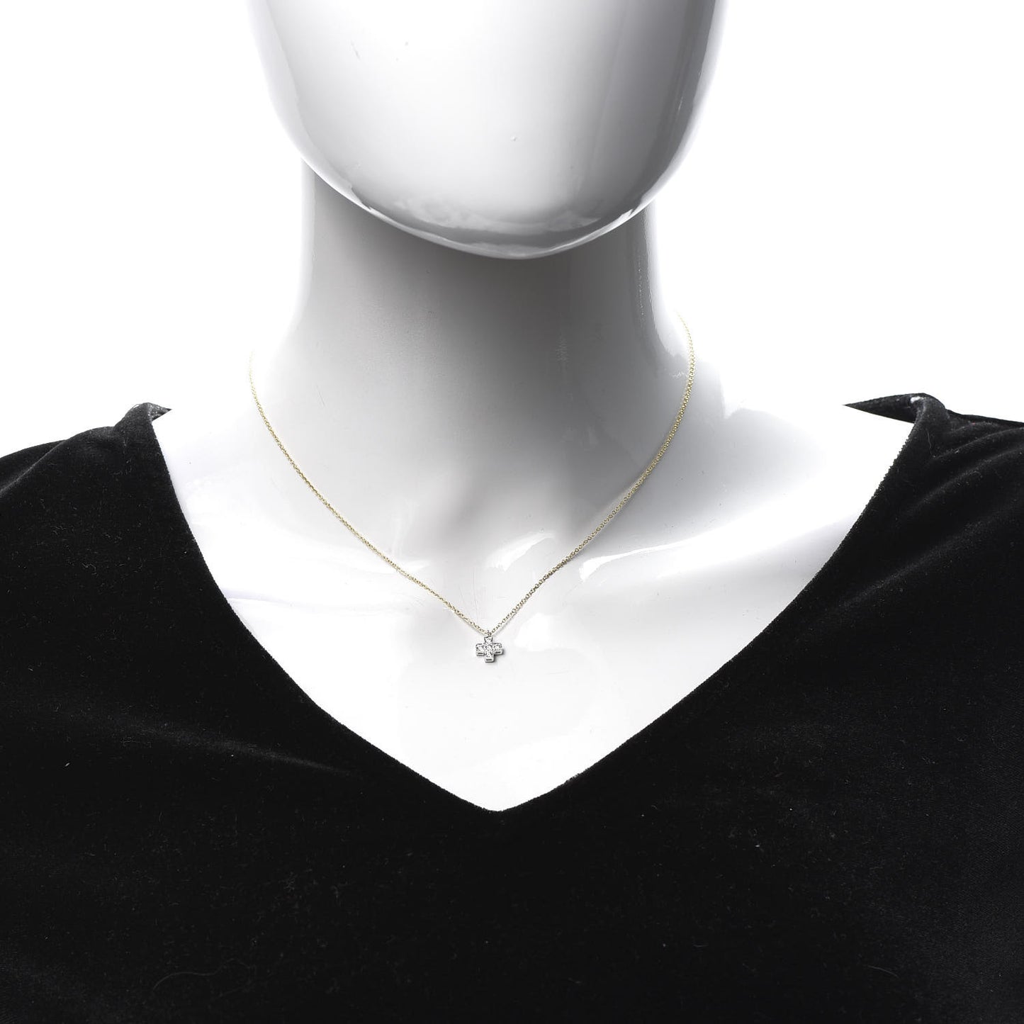 18K Yellow Gold Platinum Diamond Cruciform Cross Pendant Necklace
