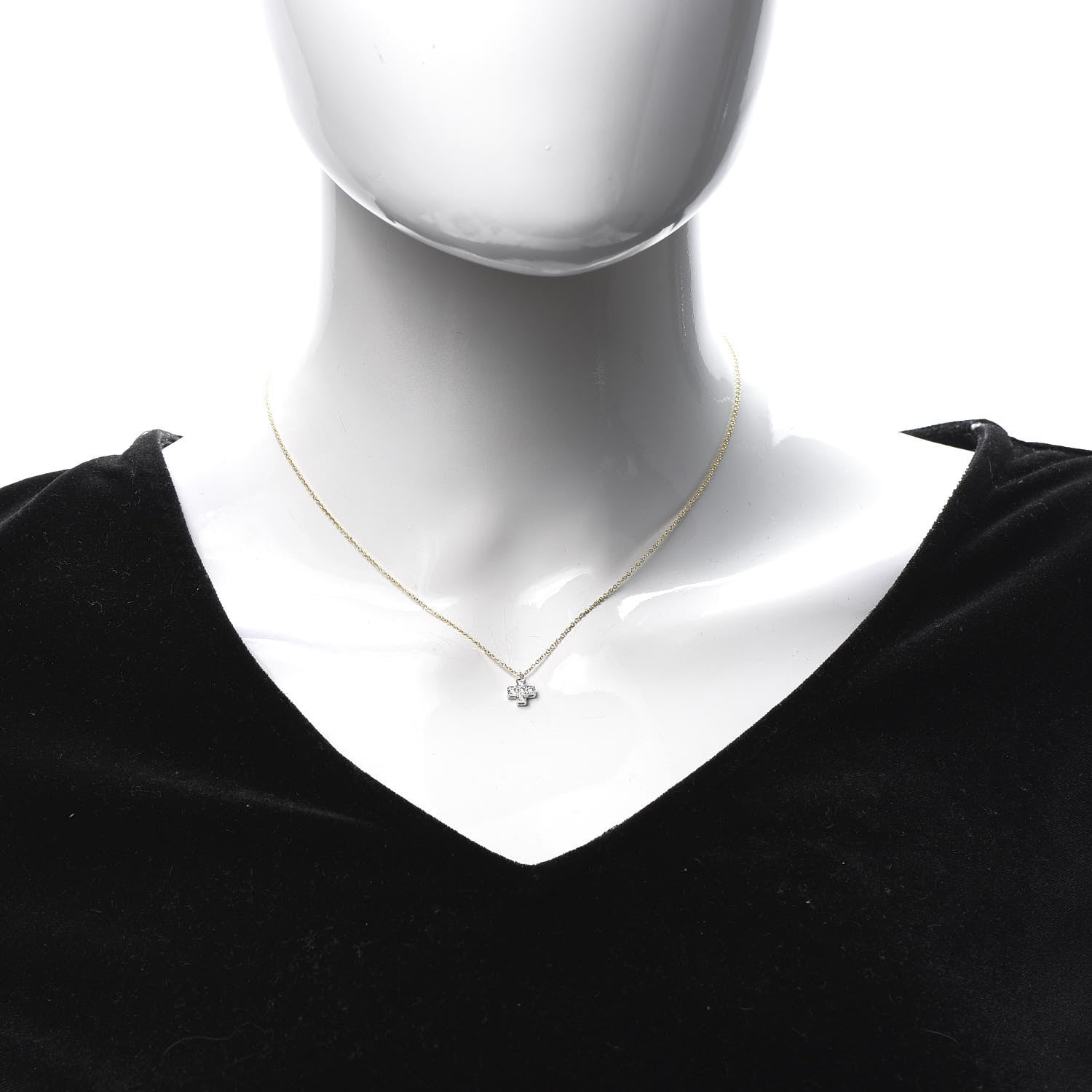 Tiffany 18K Yellow Gold Platinum Diamond Cruciform Cross Pendant Necklace 2 of 6