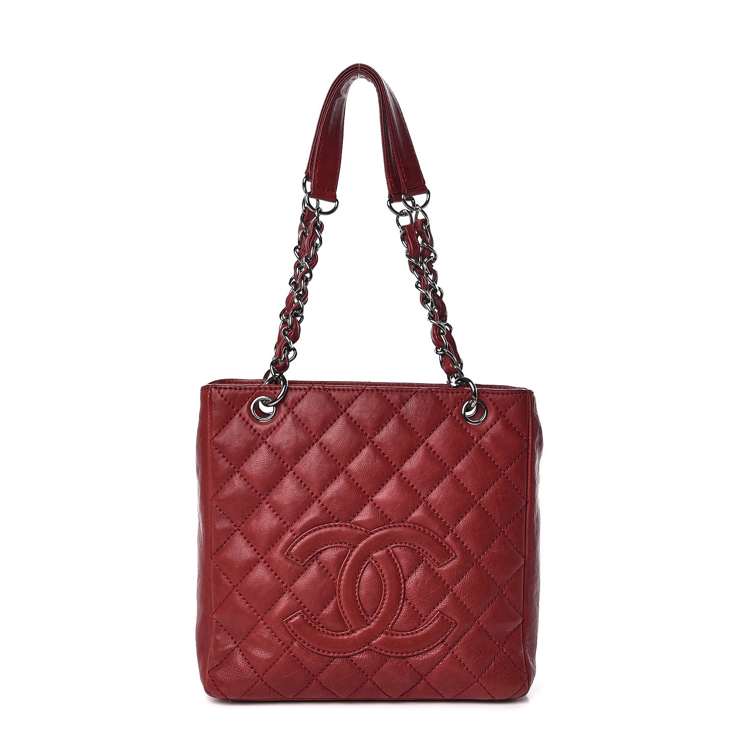 Calfskin Quilted Petit Shopping Tote PST Dark Red