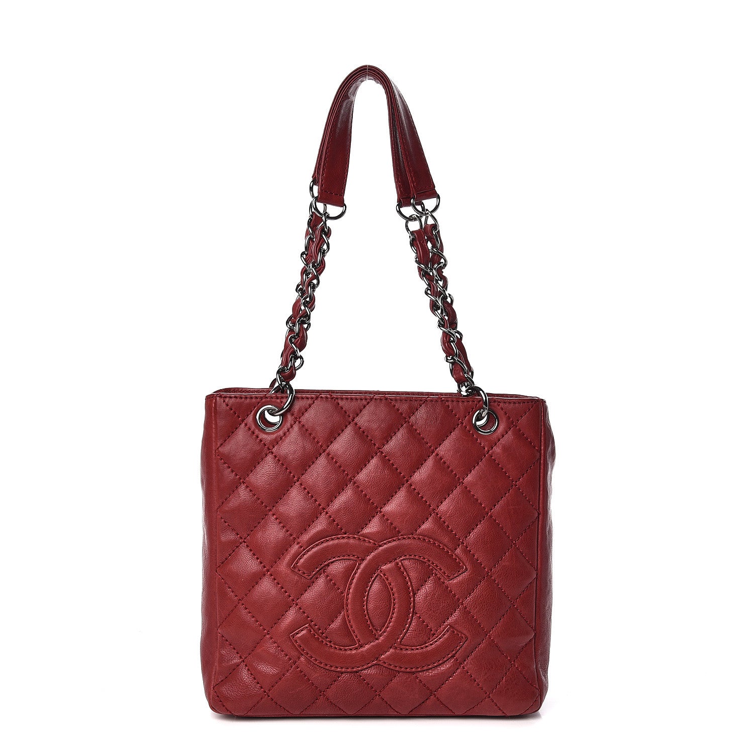Chanel Calfskin Quilted Petit Shopping Tote PST Dark Red 1 of 14
