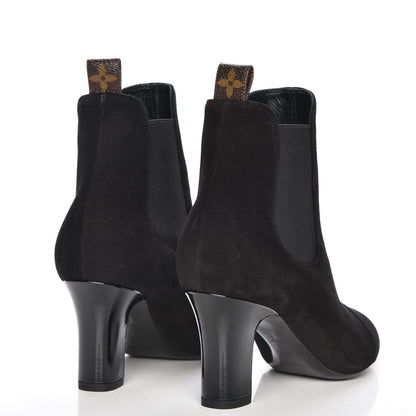 Louis Vuitton Suede Monogram Uniformes Cap Toe Chelsea 75mm Ankle Boots 37.5 Black 4 of 7
