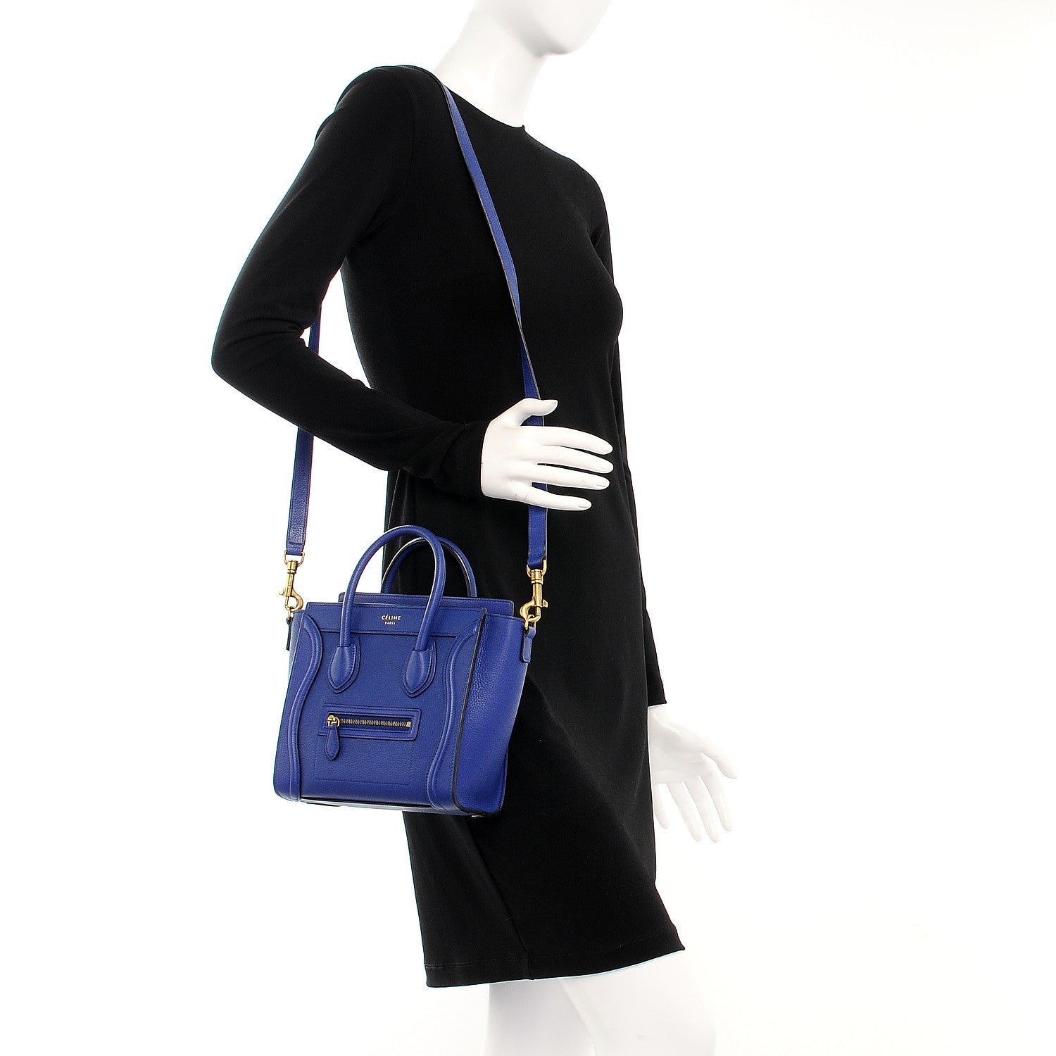 Celine Drummed Calfskin Nano Luggage Indigo 2 of 7
