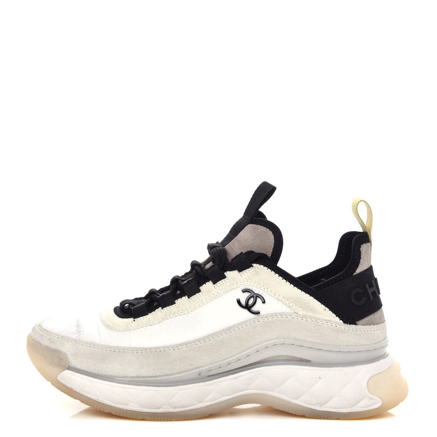 Fabric Calfskin Suede CC Sneakers 36 White Gray Yellow