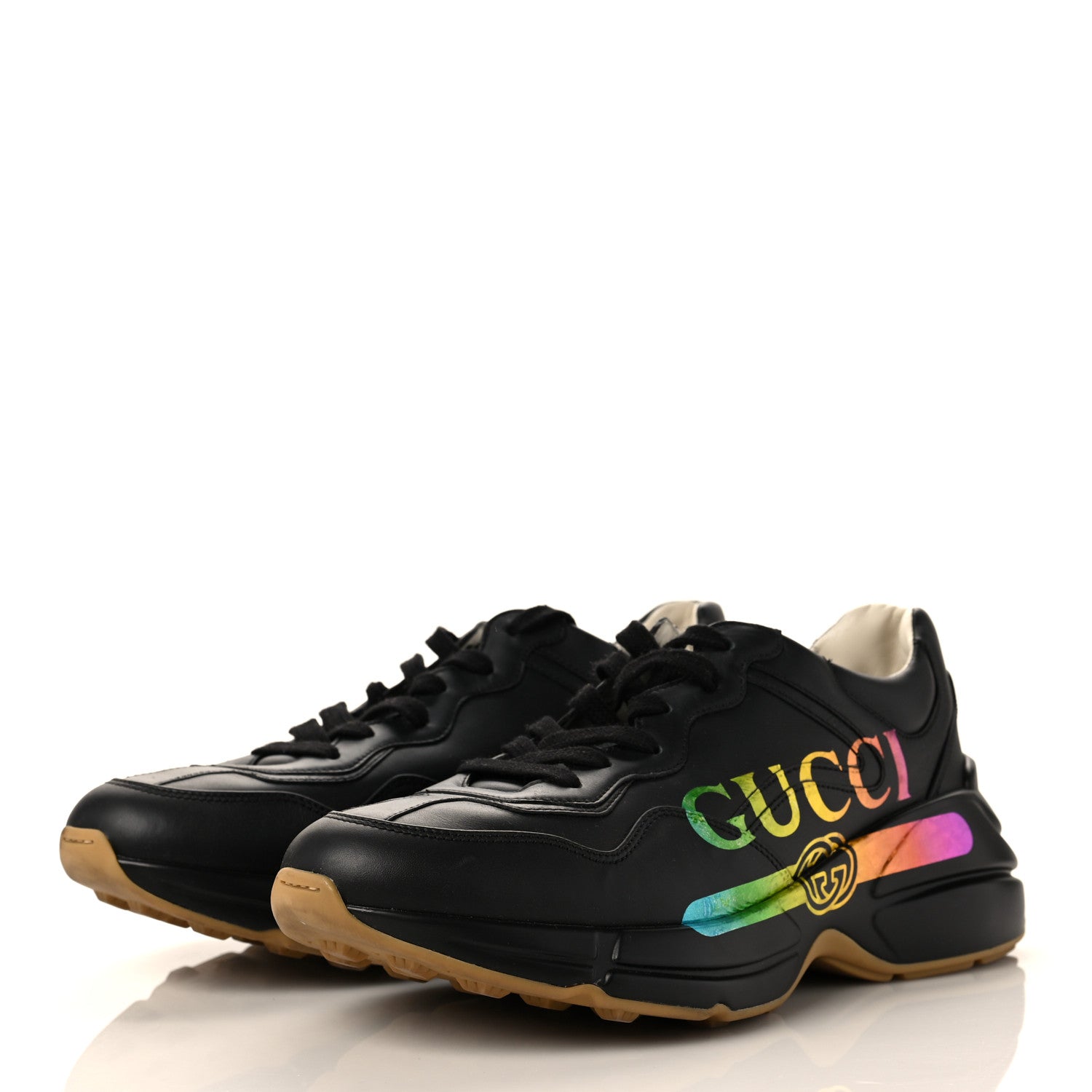 Gucci Calfskin Iridescent Logo Womens Rhyton Sneakers 40 Black 3 of 7