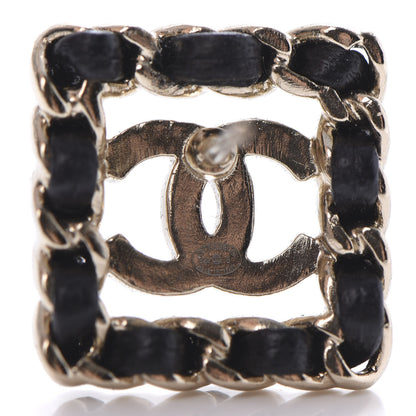 Chanel Crystal Lambskin Chain Sergeant Stud Earrings Black Gold 7 of 10