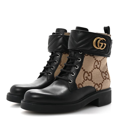 Gucci Flores Calfskin Monogram Maxi GG Nappa Matelasse Double G 40mm Ankle Boots 39 Black Camel Ebony 4 of 10