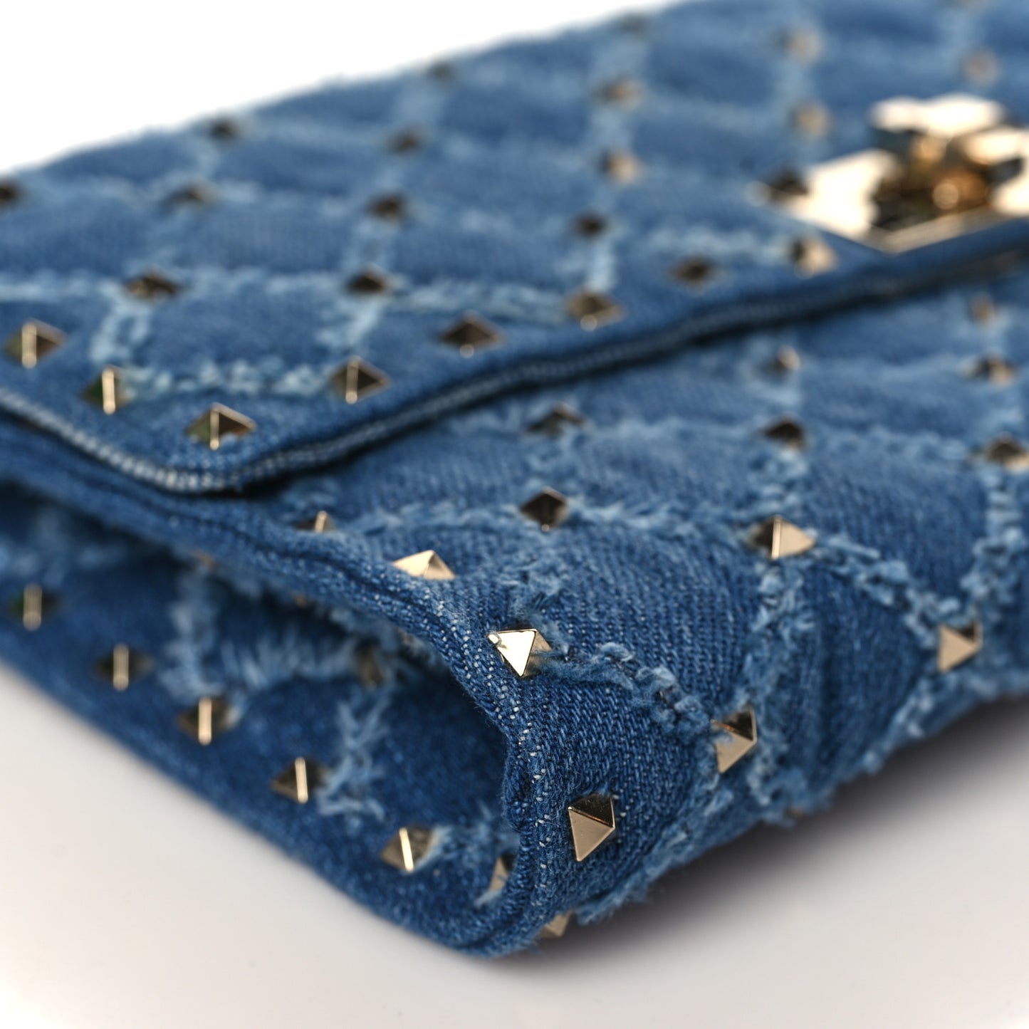 Denim Rockstud Spike Wallet on Chain Blue