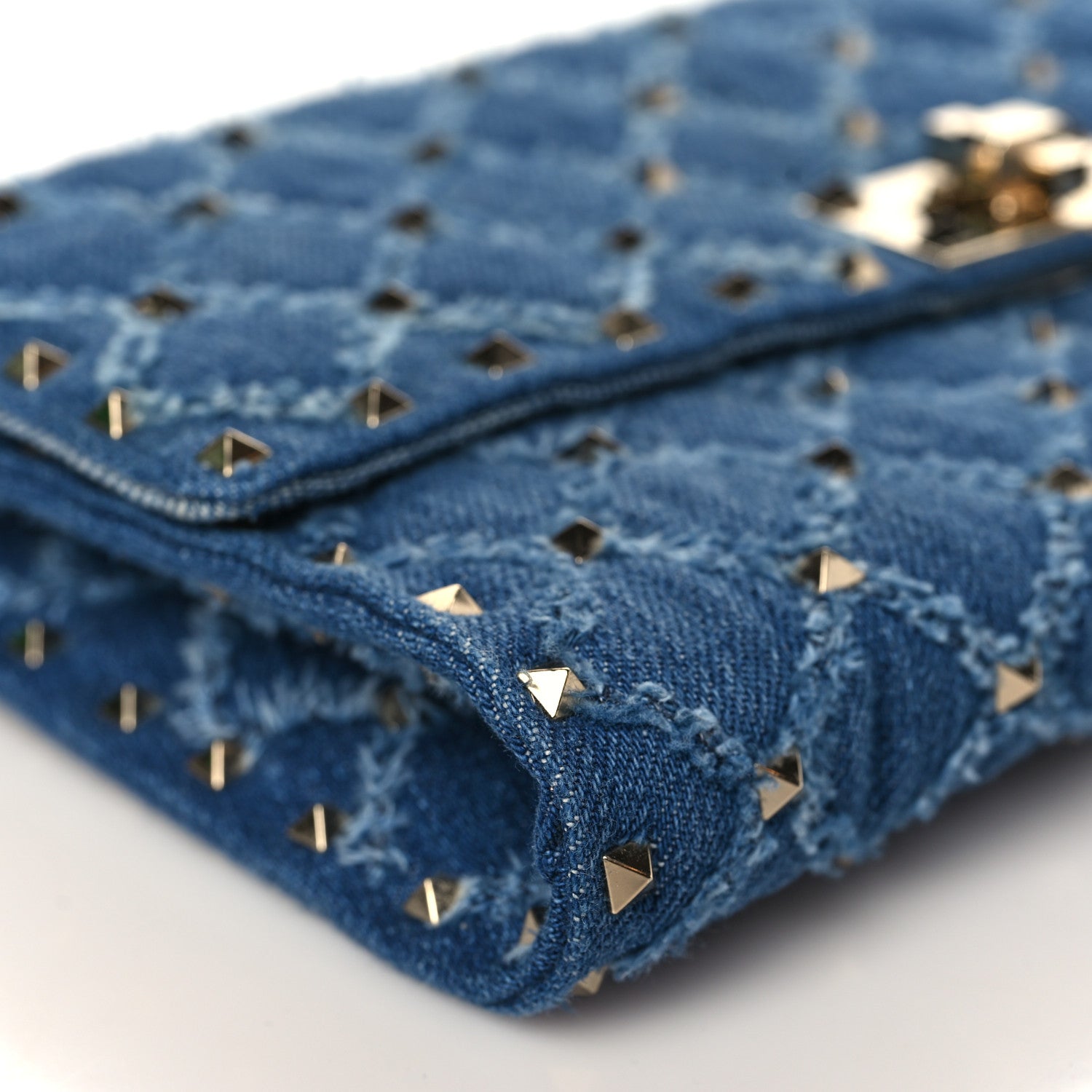 Valentino Garavani Denim Rockstud Spike Wallet on Chain Blue 7 of 8