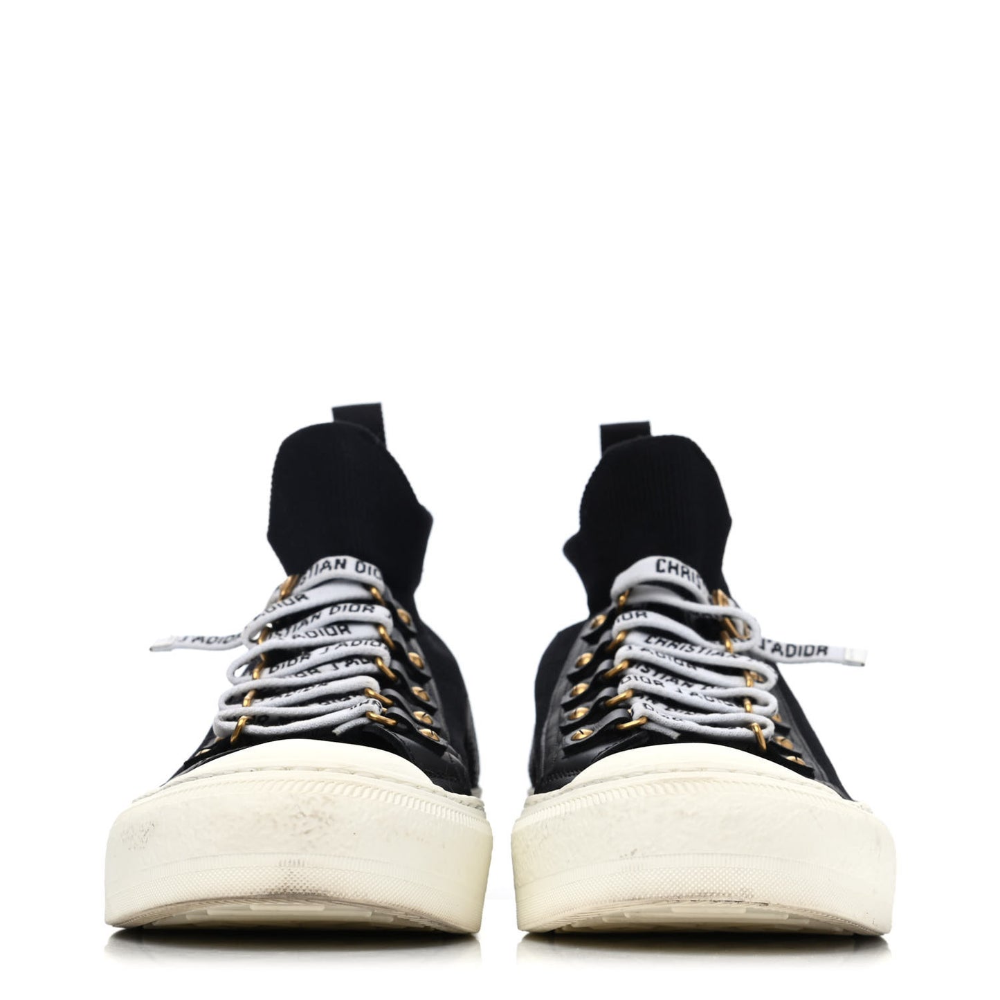 Technical Knit Calfskin Womens Walk'N'Dior High Top Sneakers 38.5 Black