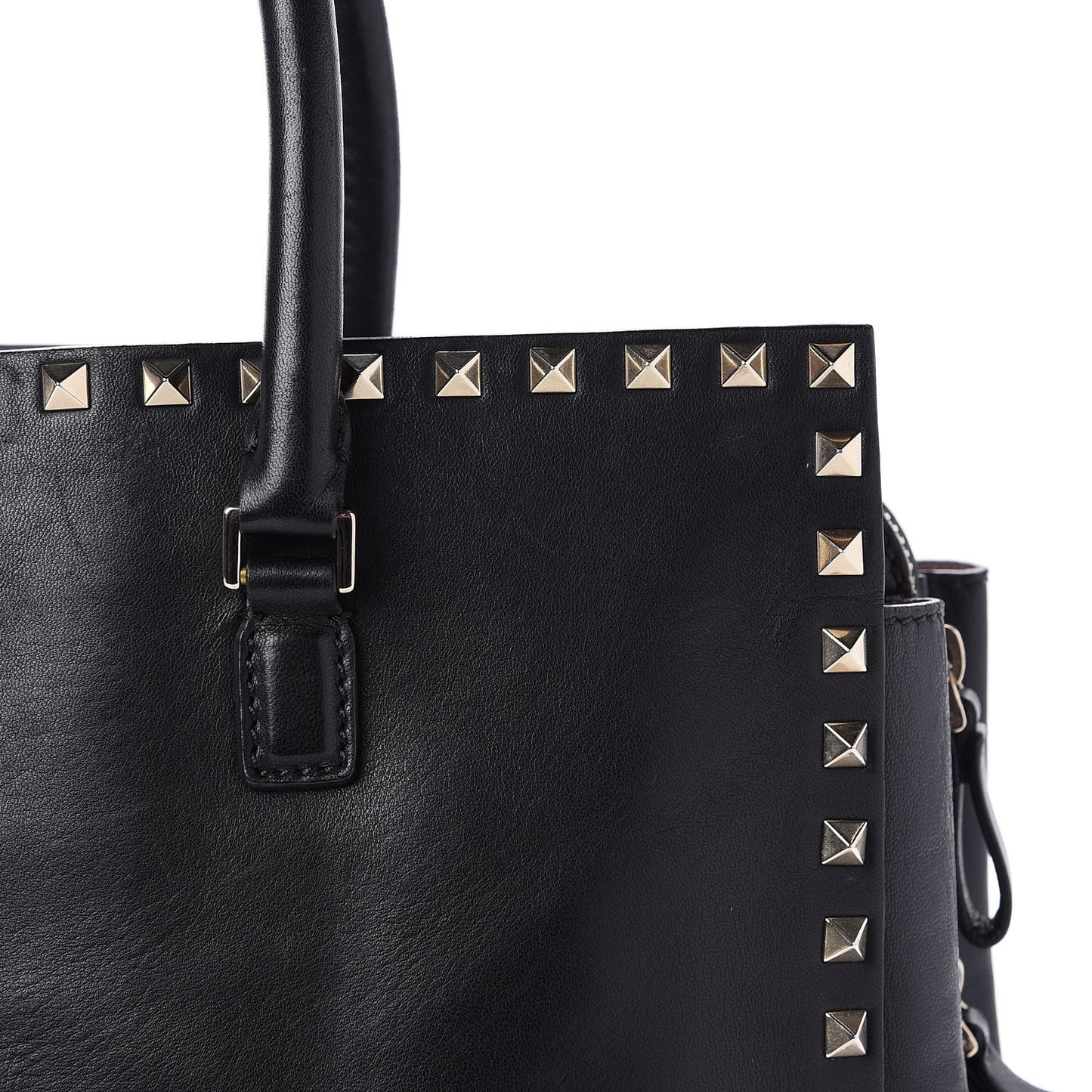 Vitello Small Rockstud Top Handle Tote Black