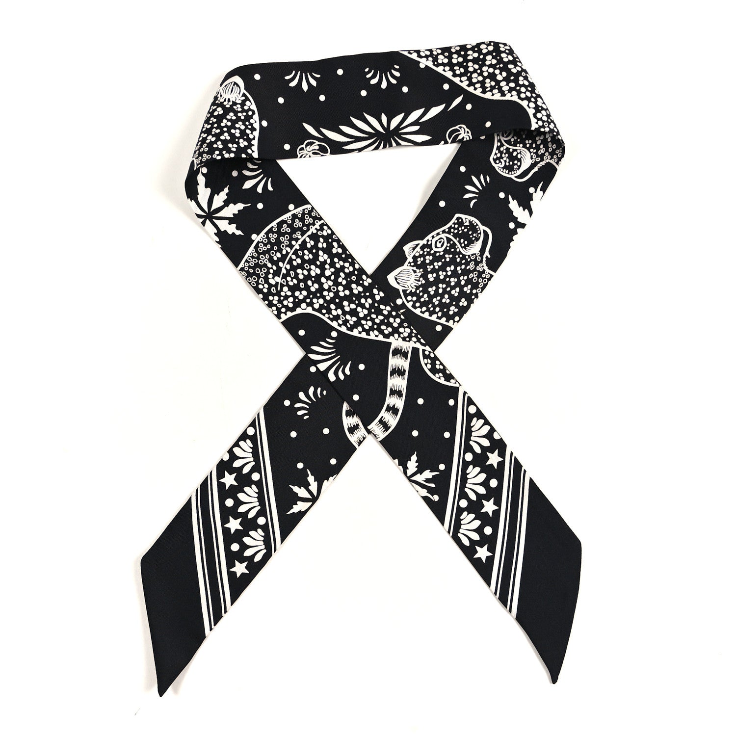 Hermes Silk Les Leopards Twilly Black White 1 of 5