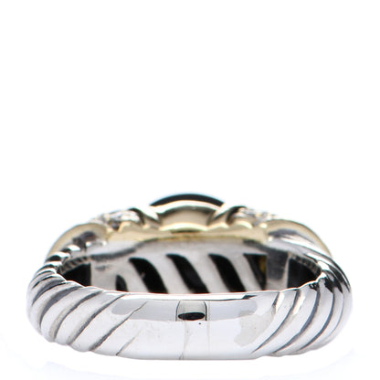 David Yurman Sterling Silver 18K Yellow Gold Diamond Black Onyx 10mm Cable Capri Ring 53 6.5 3 of 4