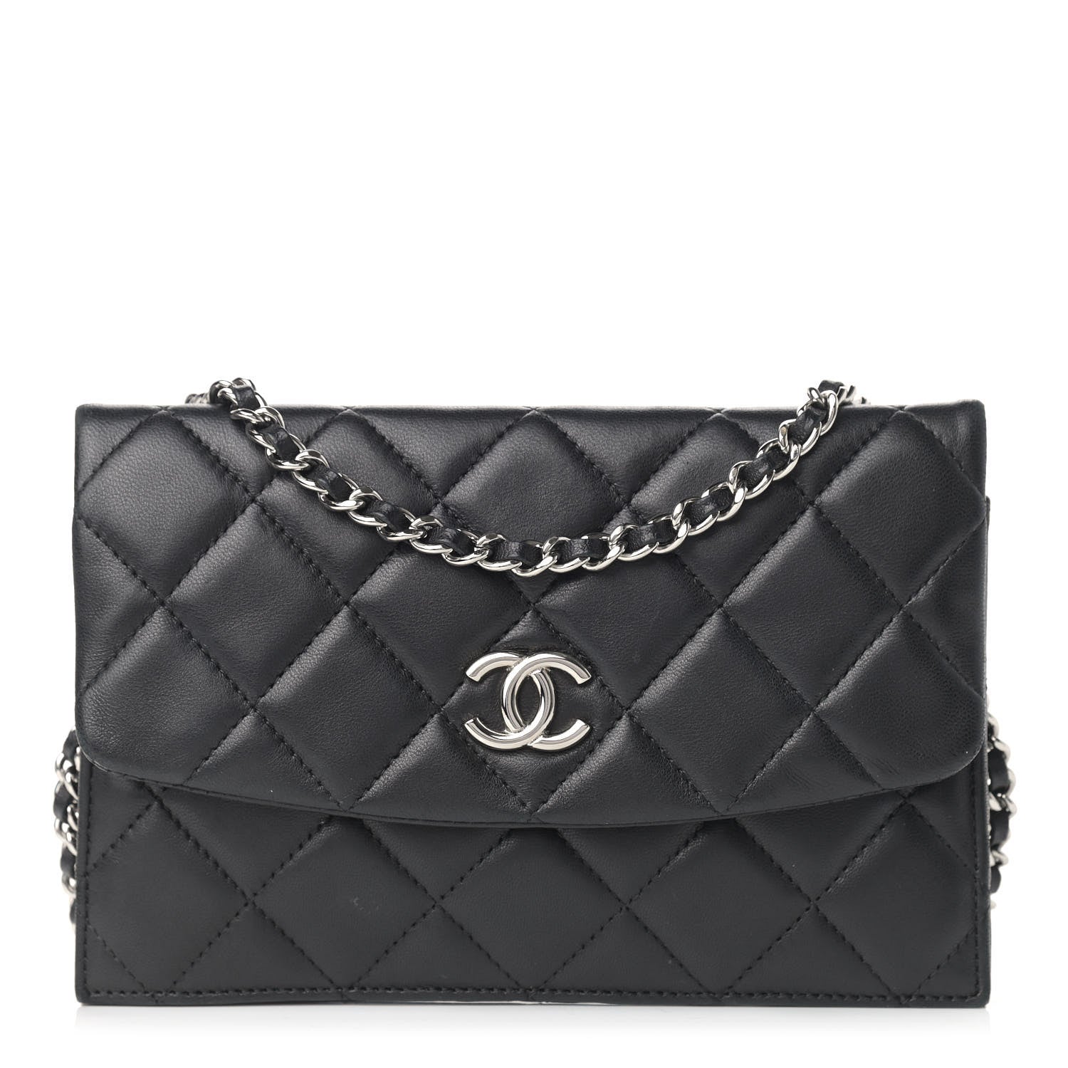 Chanel Lambskin Quilted Double Sided Wallet On Chain WOC Black 1 of 15