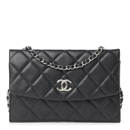 Chanel Lambskin Quilted Double Sided Wallet On Chain WOC Black 1 of 15