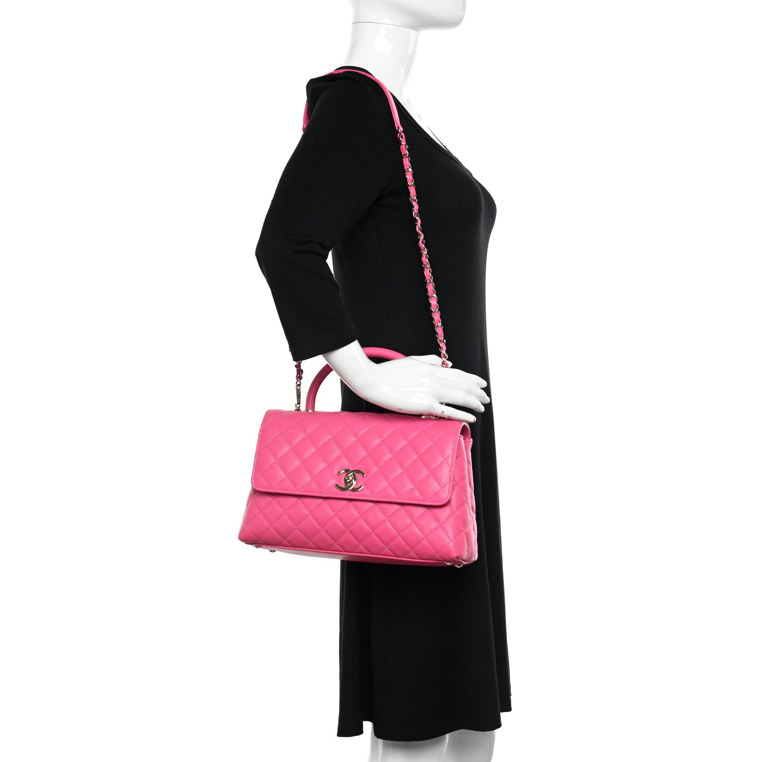 Chanel Caviar Quilted Small Coco Handle Flap Dark Pink 2 of 11